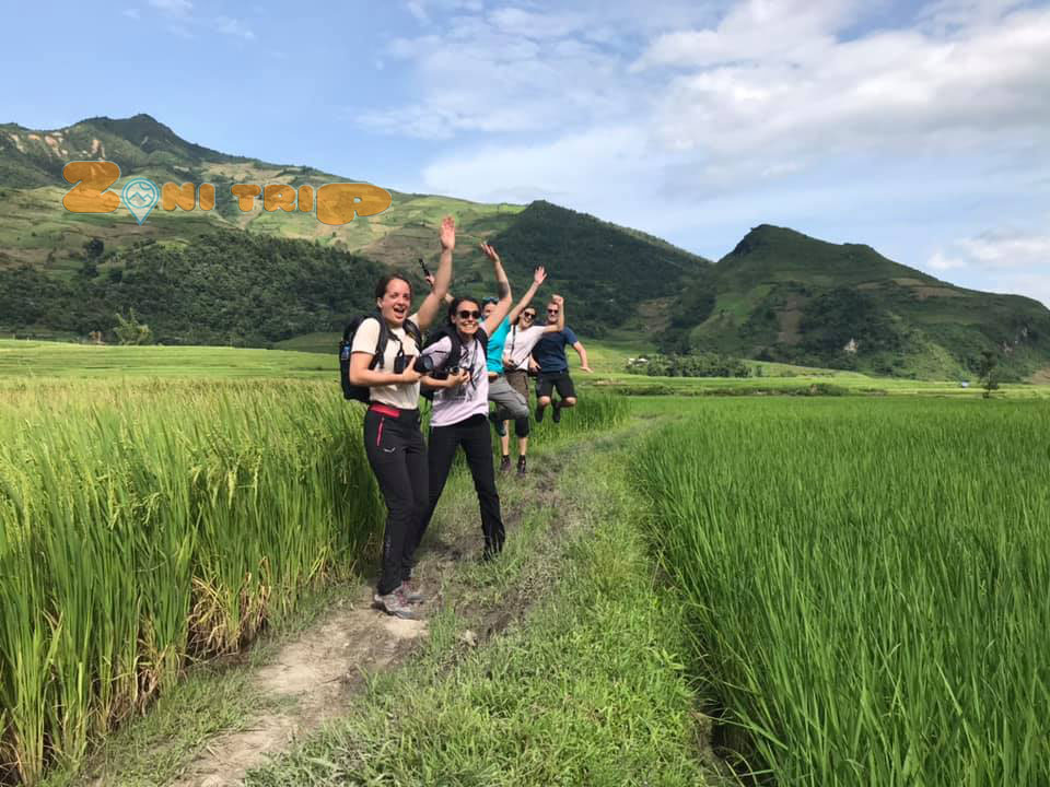 trekking on the rice field in Mu Cang Chai